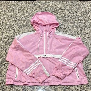 Adidas Pink and White Hooded Jacket